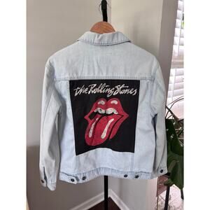 Rolling Stones Denim Patchwork Jacket Vintage Band Punk